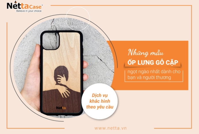 Những mẫu ốp lưng gỗ cặp ngọt ngào nhất dành cho bạn và người thương. Dịch vụ khắc hình theo yêu cầu